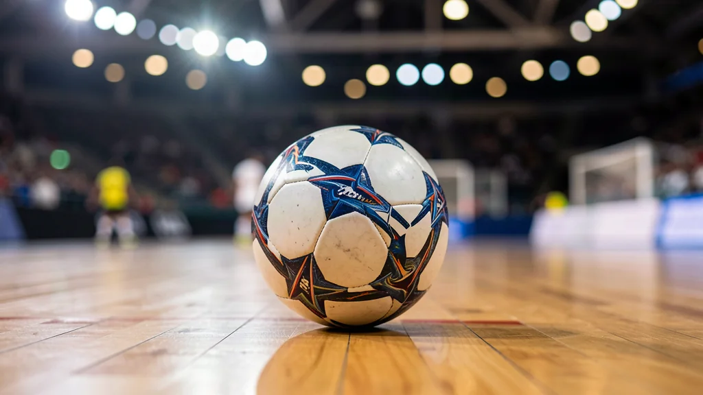 Bóng futsal trên sân trong nhà