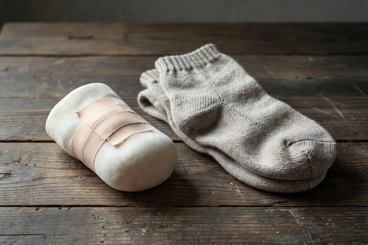 Băng gót chân và một đôi tất khô để dành trận sau